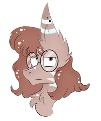 Size: 728x872 | Tagged: safe, artist:hunterthewastelander, imported from derpibooru, oc, oc only, pony, bust, chest fluff, ear fluff, glasses, heterochromia, impossibly large ears, simple background, solo, transparent background