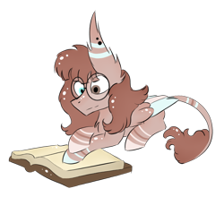 Size: 794x700 | Tagged: safe, artist:hunterthewastelander, imported from derpibooru, oc, oc only, pegasus, pony, book, chest fluff, ear fluff, ear piercing, glasses, heterochromia, leonine tail, pegasus oc, piercing, prone, reading, simple background, solo, transparent background, wings