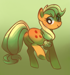 Size: 961x1016 | Tagged: safe, artist:moshiitomo, artist:neythancake, imported from derpibooru, applejack, earth pony, pony, cute, female, jackabetes, looking back, mare, smiling, solo