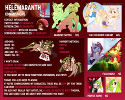 Size: 2952x2370 | Tagged: safe, artist:helemaranth, imported from derpibooru, apple bloom, oc, oc:helemaranth, oc:lemony light, pony, advertisement, commission info, price sheet