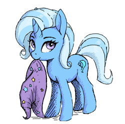 Size: 598x594 | Tagged: safe, artist:shydale, imported from derpibooru, imported from ponybooru, trixie, pony, unicorn, clothes, cute, diatrixes, female, flockmod, hat, mare, mouth hold, nom, simple background, solo, trixie's hat, white background