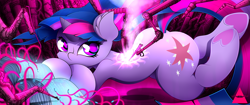 Size: 10000x4218 | Tagged: safe, artist:ahekao, imported from derpibooru, twilight sparkle, pony, robot, robot pony, unicorn, comic:the most powerful adventure, ear fluff, female, heart, heart hoof, hoof heart, mare, prone, solo, tattoo, unicorn twilight