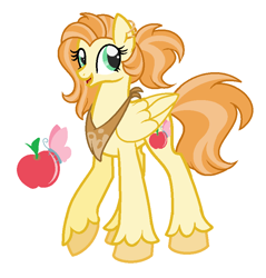 Size: 794x830 | Tagged: safe, artist:wiseunicorn, imported from derpibooru, oc, oc only, pegasus, pony, apple, base used, cutie mark, ear piercing, earring, female, food, jewelry, long legs, mare, neckerchief, offspring, parent:big macintosh, parent:fluttershy, parents:fluttermac, piercing, simple background, tall, unshorn fetlocks, white background