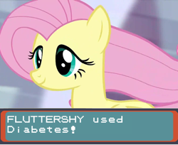 Size: 554x452 | Tagged: safe, edit, edited screencap, imported from derpibooru, screencap, fluttershy, the beginning of the end, caption, cropped, image macro, pokémon, text