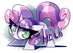 Size: 2121x1541 | Tagged: safe, artist:nekosnicker, imported from derpibooru, sweetie belle, pony, unicorn, :p, cute, diasweetes, female, heck, no pupils, pfft, pouting, raspberry noise, solo, text, tongue out, vulgar