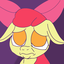Size: 1079x1078 | Tagged: safe, artist:treble clefé, imported from derpibooru, apple bloom, earth pony, pony, growing up is hard to do, apple bloom's bow, bow, female, hair bow, sad, solo, wide eyes