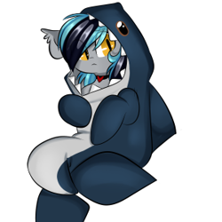 Size: 301x301 | Tagged: safe, artist:thieftea, imported from derpibooru, oc, oc:greycedar, bat pony, pony, shark, clothes, costume, cute, footed sleeper, footie pajamas, male, onesie, pajamas