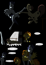 Size: 2480x3508 | Tagged: safe, artist:greeneyedmistress, imported from derpibooru, soarin', spitfire, oc, earth pony, pegasus, pony, comic:prelude to creation, female, male, mare, sad, stallion