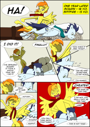 Size: 2480x3508 | Tagged: safe, artist:greeneyedmistress, imported from derpibooru, soarin', spitfire, pegasus, pony, comic:prelude to creation, chibi, female, fight, male, mare, stallion