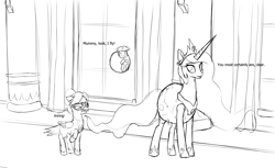 Size: 3600x2200 | Tagged: safe, artist:andromailus, imported from derpibooru, princess celestia, raven, oc, oc:anon, alicorn, bird, pony, raven (bird), anon pony, anonicorn, catasterism, clothes, colt, costume, cute, earth, female, floating, hnnng, horn, long horn, male, mare, missing horn, momlestia, nightmare night, orbit, pun, sketch, sun, visual pun