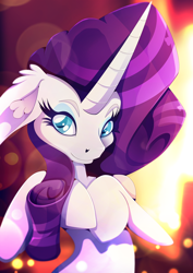 Size: 1358x1920 | Tagged: safe, artist:rariedash, imported from derpibooru, rarity, pony, unicorn, female, floppy ears, horn, long horn, looking at you, smiling, solo