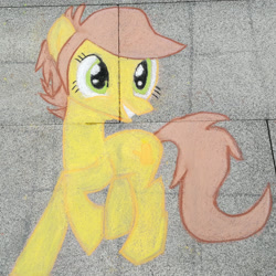 Size: 2211x2211 | Tagged: safe, artist:themisto97, artist:victorymon, imported from derpibooru, oc, oc only, oc:canni soda, earth pony, pony, chalk, chalk drawing, galacon, galacon 2019, german, solo, street art, traditional art