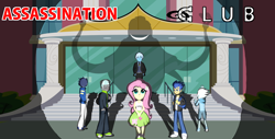 Size: 6202x3156 | Tagged: safe, artist:thespiritshift, imported from derpibooru, flash sentry, fleetfoot, fluttershy, soarin', thunderlane, equestria girls, anime crossover, assassination classroom, canterlot high, commission, crossover, equestria girls-ified, korosensei, nagisa shiota, school