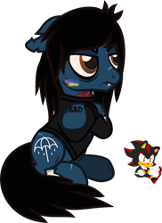 Size: 700x964 | Tagged: safe, artist:lightningbolt, derpibooru exclusive, imported from derpibooru, earth pony, pony, undead, zombie, zombie pony, .svg available, bags under eyes, bloodshot eyes, blushing, bone, bring me the horizon, clothes, colored blushing, crossed hooves, ears back, fangs, floppy ears, grumpy, long sleeves, male, oliver sykes, plushie, ponified, scar, shadow the hedgehog, shirt, show accurate, simple background, sitting, solo, sonic the hedgehog (series), stallion, stitches, svg, tattoo, transparent background, vector