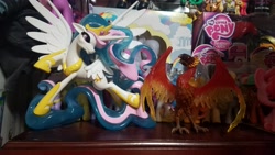 Size: 4032x2268 | Tagged: safe, imported from derpibooru, princess celestia, alicorn, bird, phoenix, pony, female, guardians of harmony, irl, mare, photo, toy