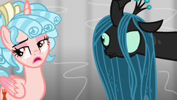 Size: 1280x720 | Tagged: safe, artist:lynnthenerdkitty, imported from derpibooru, cozy glow, queen chrysalis, alicorn, changeling, changeling queen, pony, alicornified, cozy glow is not amused, cozycorn, female, older, older cozy glow, race swap