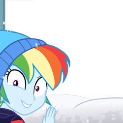 Size: 655x655 | Tagged: safe, edit, edited screencap, imported from derpibooru, screencap, rainbow dash, equestria girls, equestria girls series, holidays unwrapped, spoiler:eqg series (season 2), background removed, blizzard or bust, clothes, cropped, female, simple background, snow, solo, toque, transparent background, window, winter outfit