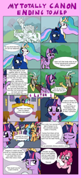Size: 2464x5416 | Tagged: safe, artist:nuxersopus, imported from derpibooru, applejack, cozy glow, discord, fluttershy, lord tirek, pinkie pie, princess celestia, princess luna, queen chrysalis, rainbow dash, rarity, twilight sparkle, alicorn, draconequus, earth pony, pegasus, pony, unicorn, the ending of the end, the last problem, 4th wall break, a better ending for chrysalis, a better ending for cozy, a better ending for tirek, alternate ending, alternate universe, comic, female, good end, high res, how it should have ended, male, mane six, mare, statue, twilight sparkle (alicorn)