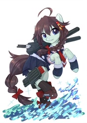 Size: 600x848 | Tagged: safe, artist:temecharo, artist:temecharosan, imported from derpibooru, earth pony, pony, anime, braid, braided tail, clothes, female, gloves, kantai collection, mare, ponified, sailor uniform, shigure, shipmare, shiratsuyu-class destroyer, skirt, solo, torpedo, turret, uniform