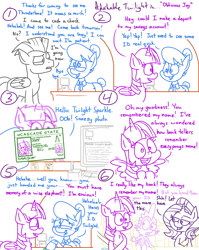 Size: 1280x1611 | Tagged: safe, artist:adorkabletwilightandfriends, imported from derpibooru, spike, starlight glimmer, thunderlane, twilight sparkle, oc, oc:rachel, alicorn, dragon, earth pony, pegasus, pony, unicorn, comic:adorkable twilight and friends, adorkable, adorkable twilight, bank, bank teller, blushing, car, comic, computer, confused, cute, dork, driving, embarrassed, female, flirt, flirting, happy, humor, id, id card, irrational exuberance, license, love, male, mare, romance, slice of life, smiling, stallion, subtle, twilight sparkle (alicorn)