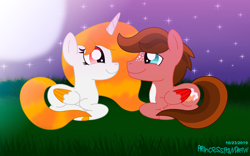Size: 3144x1956 | Tagged: safe, artist:princesspawdraw, imported from derpibooru, oc, oc:crimsonwing, oc:queen diamond fire, alicorn, pegasus, pony, alicorn oc, female, male, mare, night, shipping