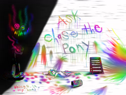 Size: 1600x1200 | Tagged: safe, artist:didun850, imported from derpibooru, oc, oc only, oc:chase, alicorn, pony, comic:ask chase the pony, alicorn oc, ask, comic, female, insanity, male, mare, paint, plushie, solo, sombra eyes, stallion, tumblr, wall writing