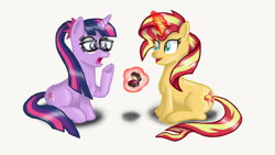 Size: 960x540 | Tagged: safe, artist:pabrony83, imported from derpibooru, sci-twi, sunset shimmer, twilight sparkle, pony, unicorn, equestria girls, cute, engagement ring, equestria girls ponified, fanfic art, female, glasses, happy, lesbian, marriage proposal, ponified, ponytail, scitwishimmer, shimmerbetes, shipping, smiling, sunsetsparkle, surprised, twiabetes, unicorn sci-twi