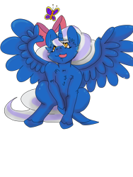 Size: 3024x4032 | Tagged: safe, artist:hayakiwarongplz, imported from derpibooru, oc, oc:fleurbelle, alicorn, butterfly, pony, adorabelle, adorable face, alicorn oc, bow, cheek fluff, chest fluff, cute, ear fluff, female, hair bow, looking up, mare, ocbetes, sweet, yellow eyes