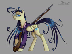 Size: 2000x1500 | Tagged: safe, artist:jedayskayvoker, imported from derpibooru, pegasus, pony, anime, clothes, glasses, hellsing, jewelry, male, musket, nazi, necklace, ponified, rip van winkle, stallion, swastika, weapon