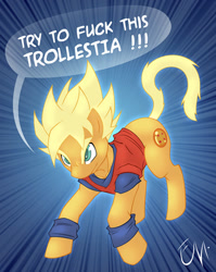 Size: 622x781 | Tagged: safe, artist:ciberman001, imported from derpibooru, pony, anime, dragon ball, dragon ball z, ponified, super saiyan, vulgar