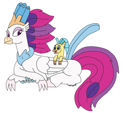 Size: 2679x2448 | Tagged: safe, artist:supahdonarudo, imported from derpibooru, princess skystar, queen novo, classical hippogriff, hippogriff, series:novoember, my little pony: the movie, cute, female, filly, filly skystar, fledgeling, freckles, looking back, mother and daughter, on back, prone, simple background, skyabetes, transparent background, younger