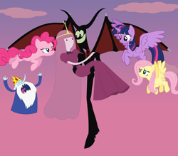Size: 5008x4384 | Tagged: safe, imported from derpibooru, fluttershy, pinkie pie, twilight sparkle, alicorn, demon, pony, adventure time, cartoon network, chaos, cloud, discovery family, female, flying, ice king, male, nergal, princess bubblegum, sky, the grim adventures of billy and mandy, twilight sparkle (alicorn)