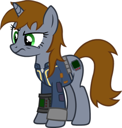 Size: 692x726 | Tagged: safe, artist:raindashesp, imported from derpibooru, oc, oc only, oc:littlepip, pony, unicorn, fallout equestria, clothes, fanfic, fanfic art, female, hooves, horn, jumpsuit, mare, pipbuck, simple background, solo, transparent background, vault suit