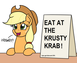 Size: 1100x900 | Tagged: safe, artist:mkogwheel edits, edit, imported from derpibooru, applejack, pony, applejack's sign, krusty krab, meme, sign, spongebob squarepants, table