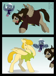 Size: 954x1296 | Tagged: safe, artist:husgryph, imported from derpibooru, bird, parrot, pegasus, pony, clothes, comic, facehoof, mr. e, ponified, professor pericles, scooby doo, scooby doo mystery incorporated, shaggy rogers, shirt