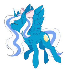 Size: 1257x1311 | Tagged: safe, artist:paintpalet35, imported from derpibooru, oc, oc:fleurbelle, alicorn, pony, adorabelle, adorable face, alicorn oc, bow, chest fluff, cute, eyes closed, female, flying, hair bow, happy, mare, ocbetes, sweet