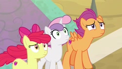 Size: 1920x1080 | Tagged: safe, imported from derpibooru, screencap, apple bloom, scootaloo, sweetie belle, pony, growing up is hard to do, cutie mark crusaders, older