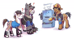 Size: 1403x771 | Tagged: safe, artist:kessavel-art, imported from derpibooru, pony, dispenser, engineer, heavy weapons guy, scout, team fortress 2