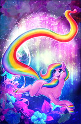 Size: 555x845 | Tagged: safe, artist:thepipefox, imported from derpibooru, pony, baby first, colored hooves, flower, multicolored hair, ponified, rainbow hair, rainbow horse, solo