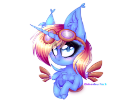 Size: 1200x1000 | Tagged: safe, artist:divan666, artist:weasley dark, imported from derpibooru, oc, oc only, oc:skydreams, pony, unicorn, artificial wings, augmented, aviator goggles, blushing, bust, chest fluff, chibi, cute, female, goggles, mare, mechanical wing, wings, ych result