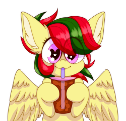 Size: 3353x3200 | Tagged: safe, artist:tuzz-arts, imported from derpibooru, oc, oc only, oc:attraction, pegasus, pony, drink, drinking, drinking straw, heart eyes, solo, sweet tea, wingding eyes, wings