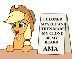 Size: 1100x900 | Tagged: safe, artist:mkogwheel edits, imported from derpibooru, applejack, ask me anything, ama, applejack's hat, applejack's sign, beard, clone, cowboy hat, facial hair, hat, meme, sign, text