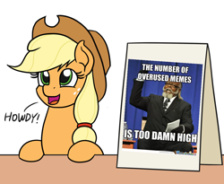 Size: 1100x900 | Tagged: safe, artist:mkogwheel edits, edit, imported from derpibooru, applejack, earth pony, pony, applejack's hat, applejack's sign, caption, cowboy hat, cute, female, hat, howdy, image macro, jimmy mcmillan, mare, meme, sign, solo, text