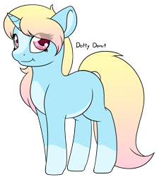 Size: 1172x1320 | Tagged: safe, artist:mynder, imported from derpibooru, oc, oc:dotty donut, pony, unicorn, blaze (coat marking), coat markings, cute, facial markings, female, filly, horn, looking at you, markings, multicolored hair, pale belly, smiling, socks (coat marking), socks (coat markings), solo