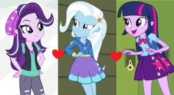 Size: 1916x1040 | Tagged: safe, edit, edited screencap, imported from derpibooru, screencap, starlight glimmer, trixie, twilight sparkle, equestria girls, equestria girls (movie), mirror magic, rainbow rocks, spoiler:eqg specials, female, lesbian, polyamory, shipping, shipping domino, startrix, twixie, twixstar