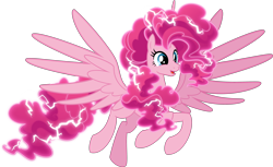 Size: 4000x2445 | Tagged: safe, artist:orin331, imported from derpibooru, pinkie pie, alicorn, pony, alicornified, chaos pinkie, digital art, electricity, female, mare, pinkiecorn, race swap, simple background, smiling, solo, spread wings, transparent background, wings, xk-class end-of-the-world scenario