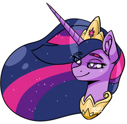 Size: 1838x1791 | Tagged: safe, artist:lrusu, imported from derpibooru, twilight sparkle, alicorn, pony, the last problem, bust, female, lidded eyes, mare, older, older twilight, princess twilight 2.0, simple background, solo, twilight sparkle (alicorn), white background