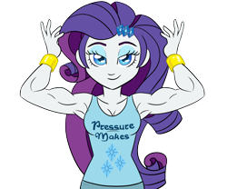 Size: 1280x1066 | Tagged: safe, artist:verumteednp, deleted from derpibooru, imported from derpibooru, rarity, equestria girls, armpits, bracelet, clothes, commission, cutie mark on clothes, jewelry, looking at you, muscles, ripped rarity, shirt, simple background, smiling, solo, tanktop, transparent background