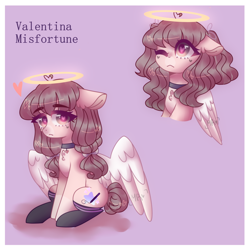 Size: 1280x1280 | Tagged: safe, artist:moon-rose-rosie, imported from derpibooru, oc, oc:valentina misfortune, pegasus, pony, female, pink background, simple background