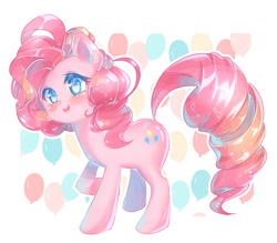 Size: 1099x961 | Tagged: safe, artist:odaefnyo, imported from derpibooru, pinkie pie, earth pony, pony, balloon, blushing, colored pupils, cute, diapinkes, female, heart eyes, mare, open mouth, solo, wingding eyes
